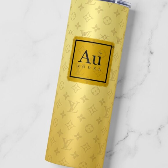 Au Vodka Gold Yellow Louis Vuitton LV Designer Luxe Glam Adult 20oz Tumbler - Picture 3 of 4
